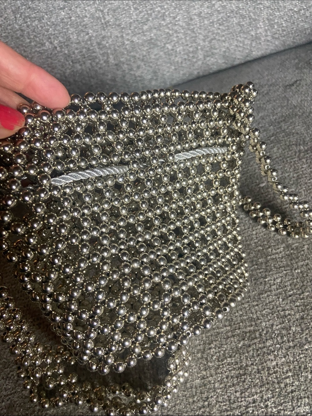 Silver Beaded Mini Drawstring Bag - Picture 10 of 12